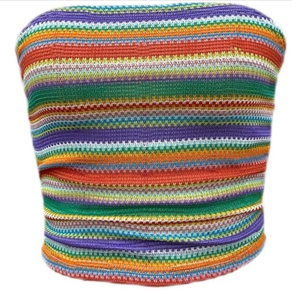 SHEIN Boho Bandeau Tube Top Strapless Knit Crop Y2K Summer Size Large - Picture 8 of 14